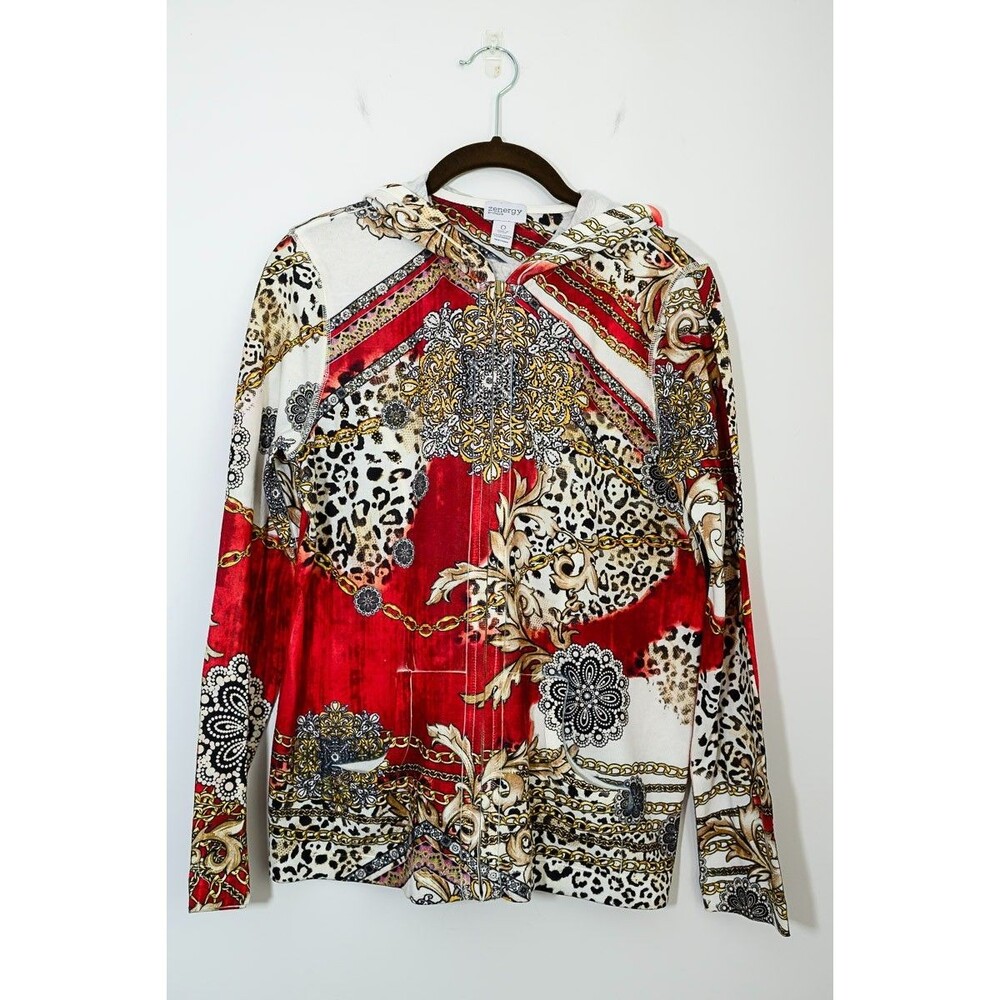 Chico's Zenergy hooded top 0 Small pullover chain animal print